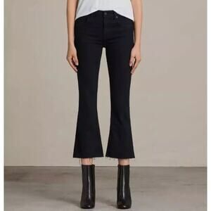 Women's AllSaints Heidi Kick Flare Cropped Faded Black Raw Hem Jean in size 27